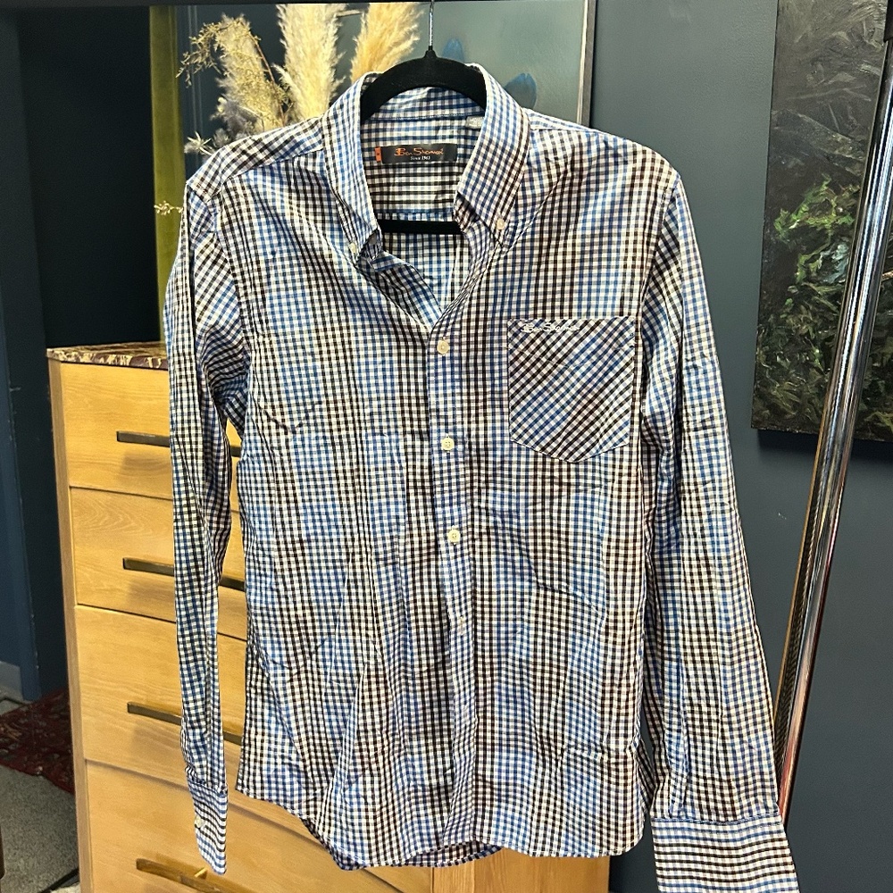 Ben Sherman Signature Blue & Black Gingham Button-Down Shirt | Size M